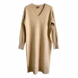Vince Camuto Beige Knit V-Neck Midi Dress Size Medium